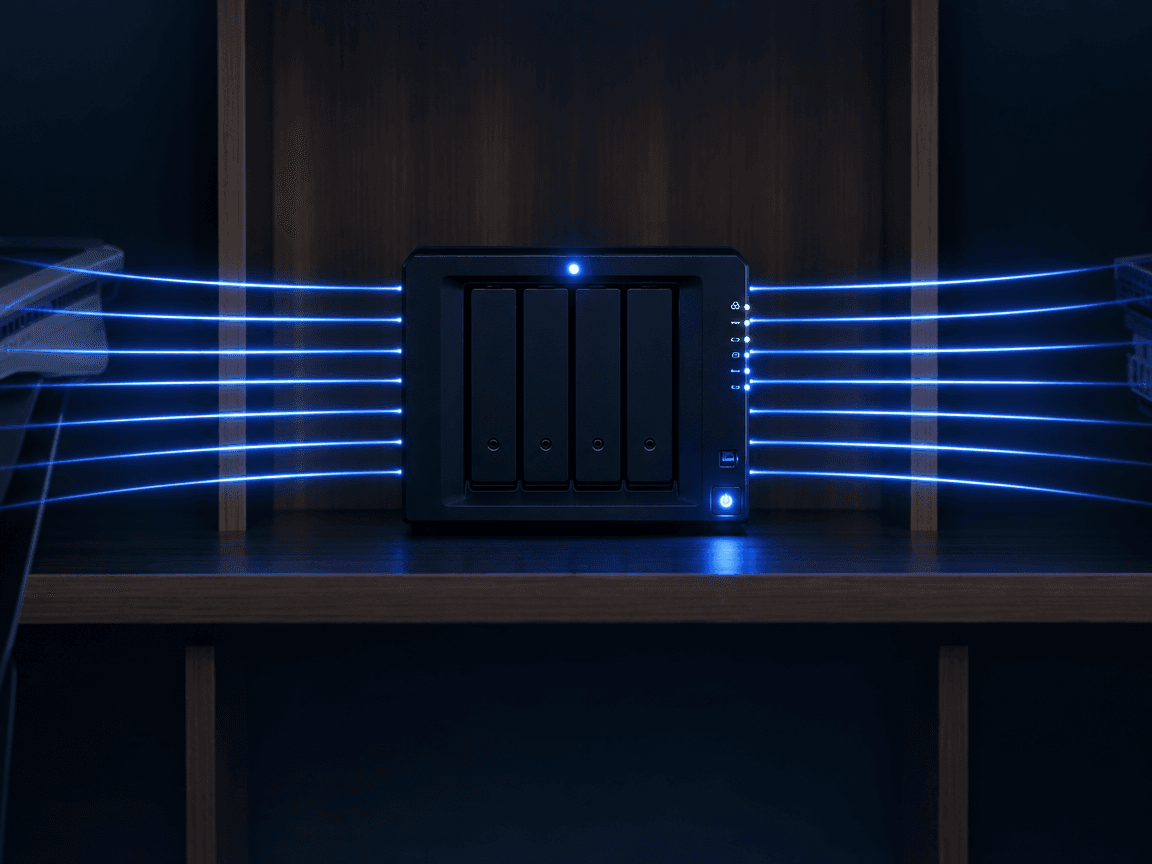 Network-attached storage with streams of data coming out of it