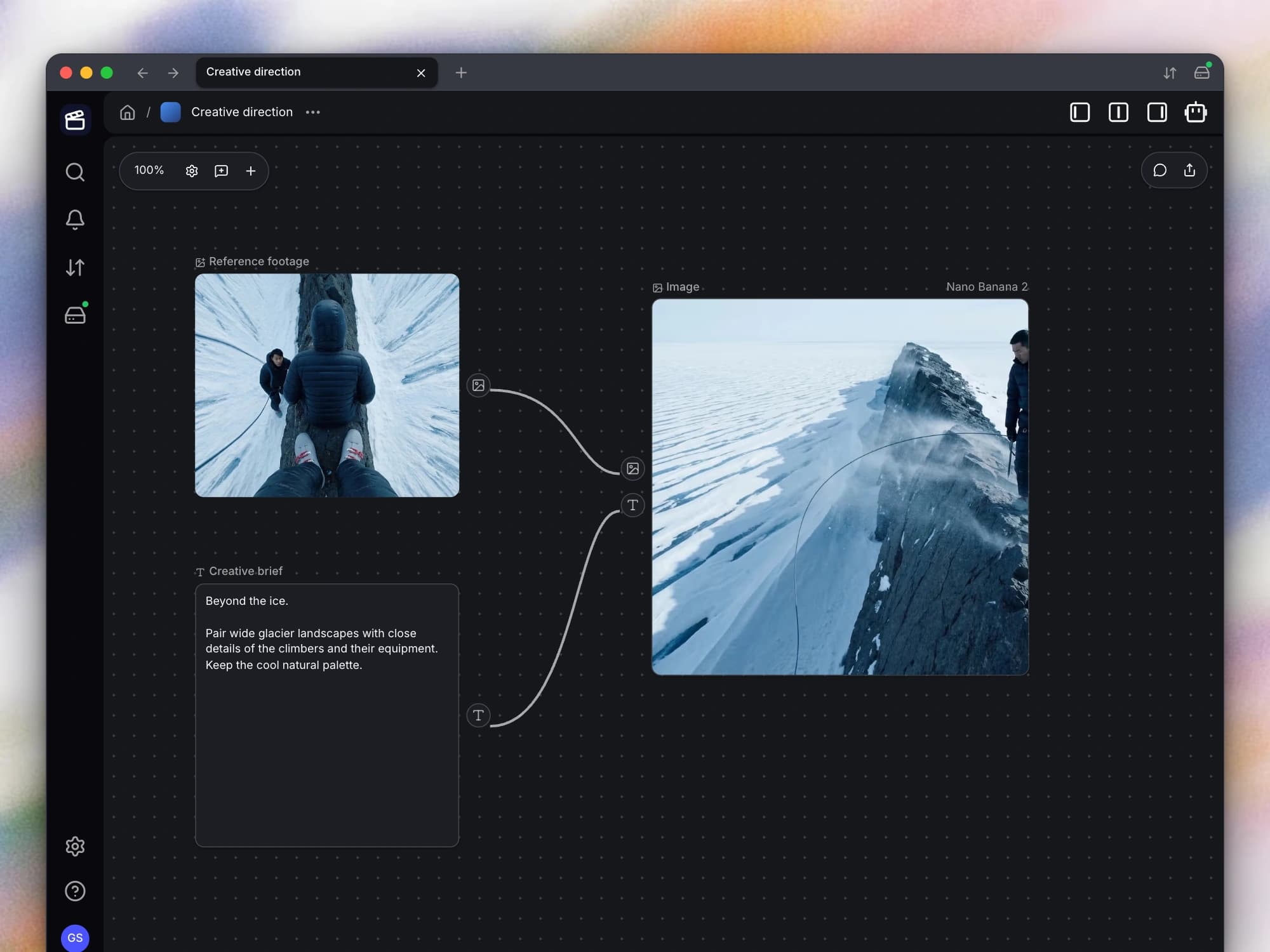 Bring media references, text, and connected ideas together on a shared canvas.