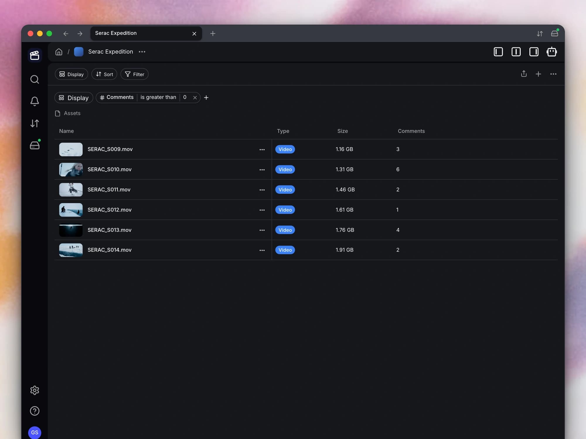 Find the files that have feedback with a comment-count filter.