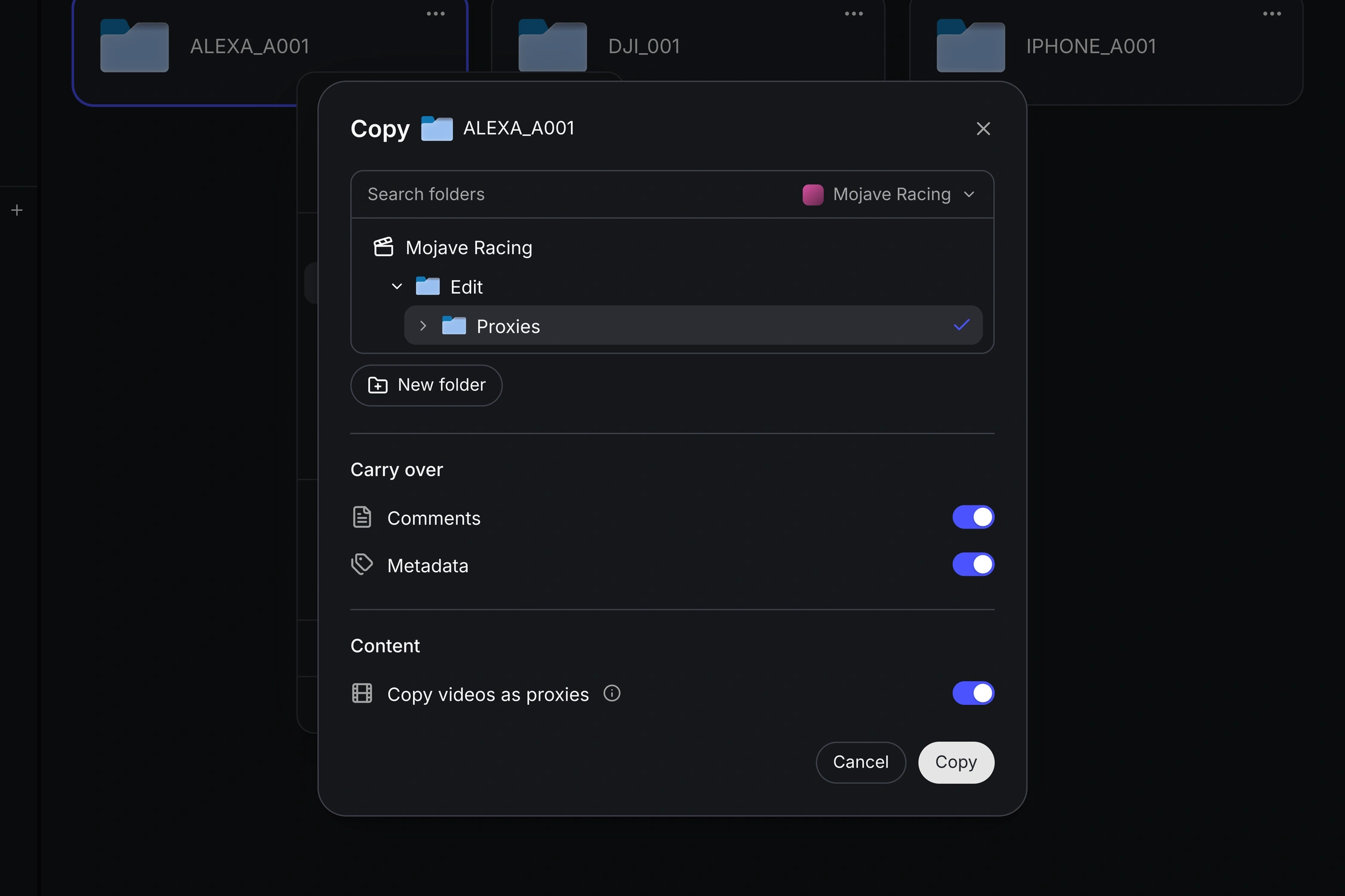 Copy footage as proxies