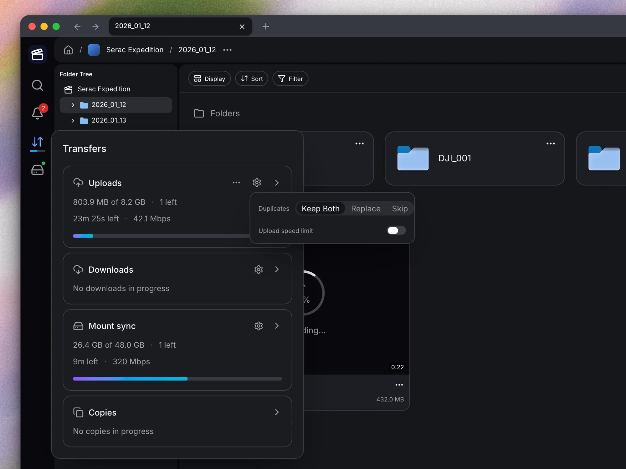 Choose whether to keep both files, replace an existing file, or skip a duplicate.