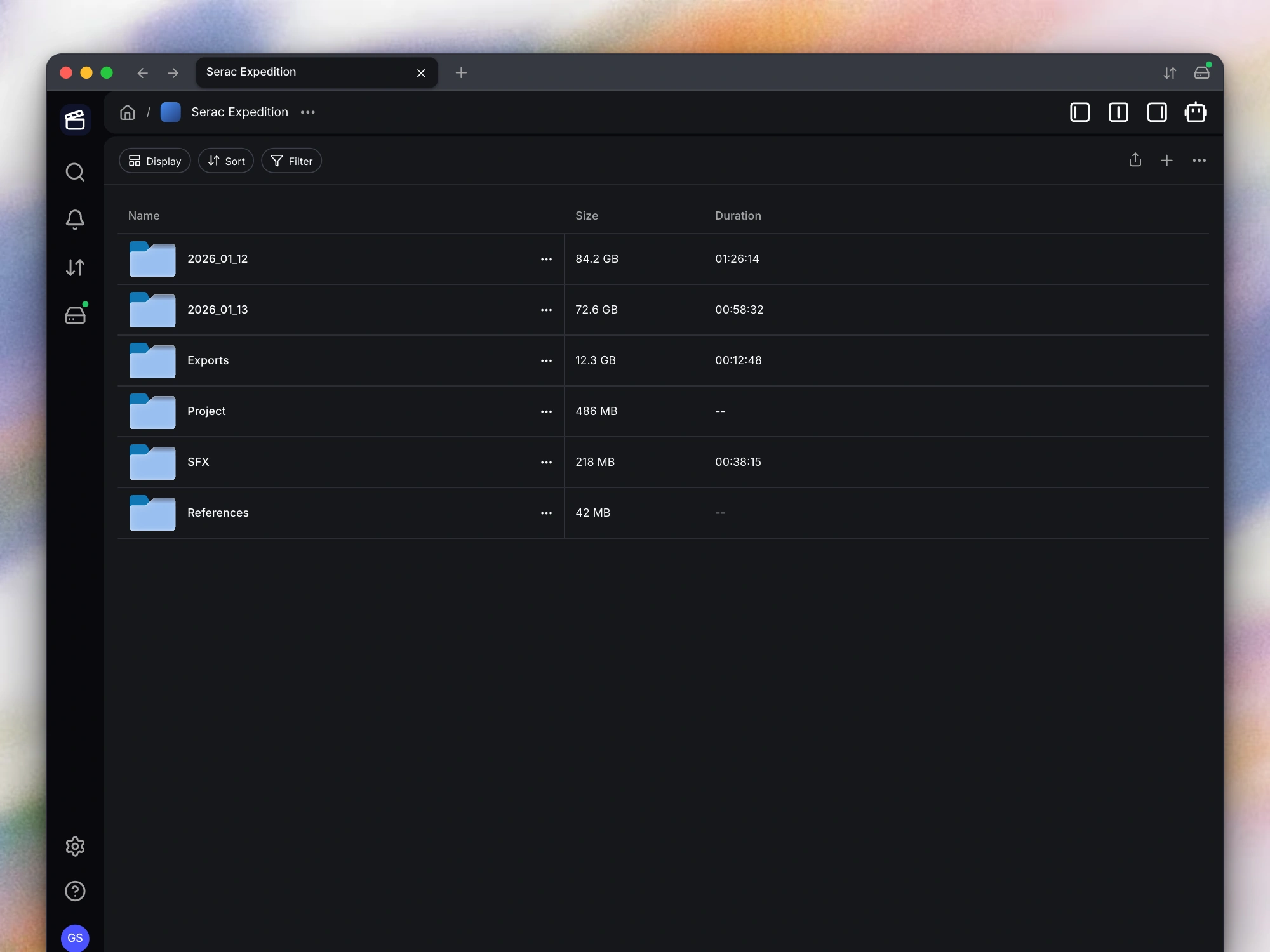 See a folder’s size and total media duration in the file list.