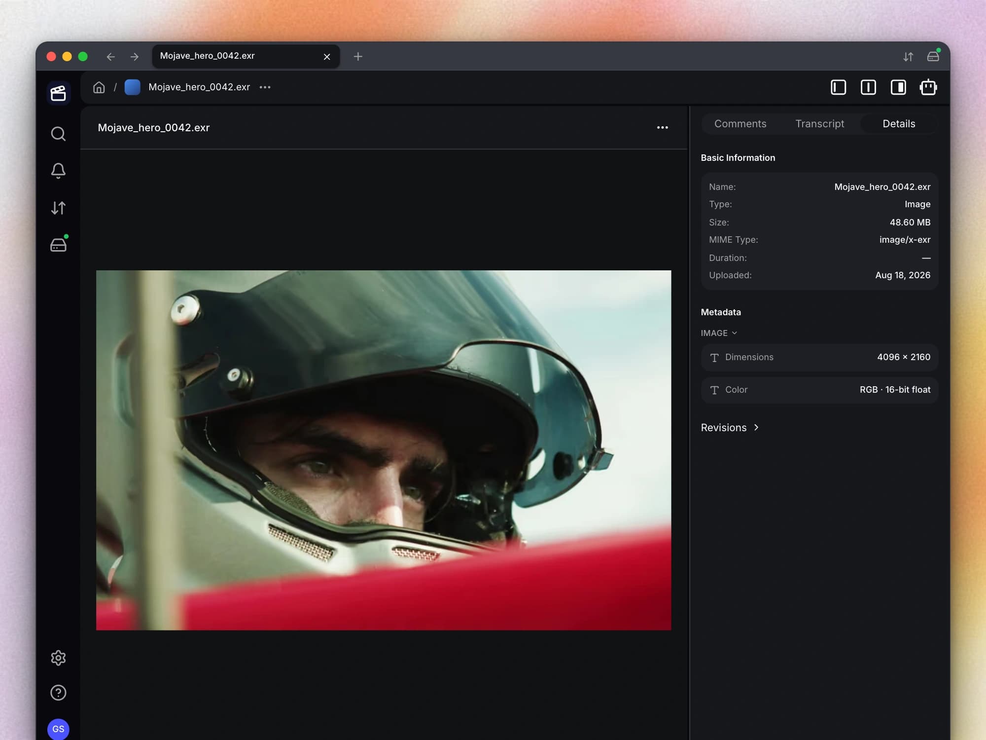 Camera and HDR images can be previewed alongside their file details.