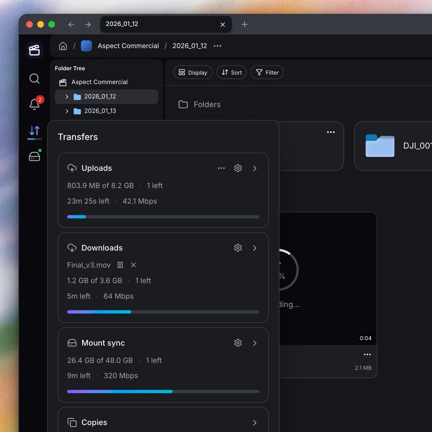 Follow transfers and manage their progress from the desktop app.