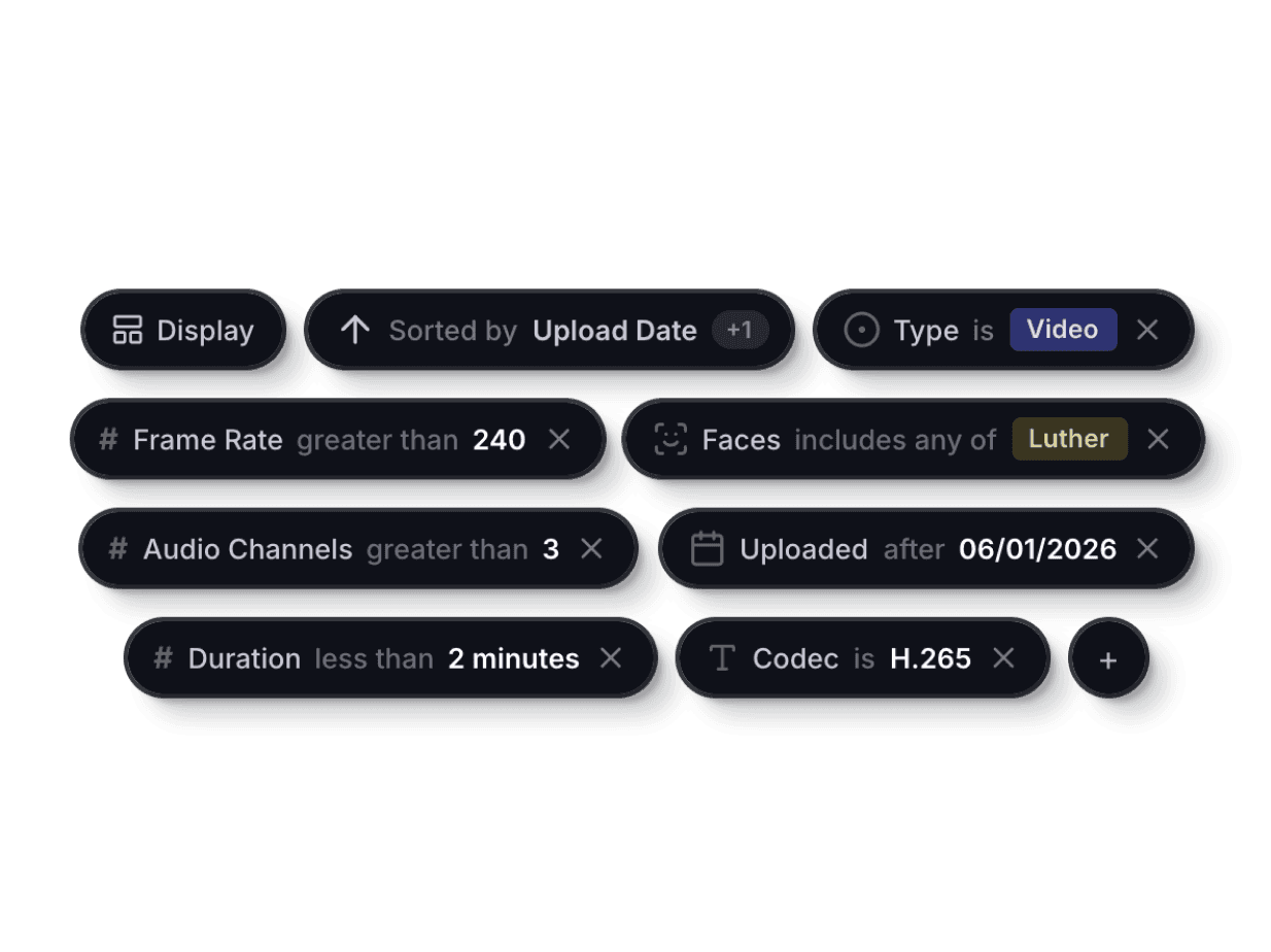 Stacked filter and sort controls for metadata-driven asset search