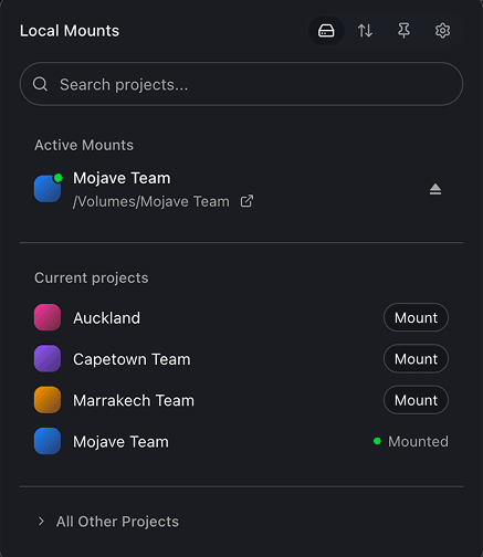Aspect local mounts panel with connected cloud storage drives