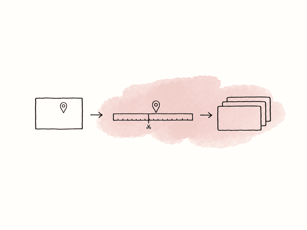 Doodle process showing a marked review frame leading to a marked editing timeline and then to a stack of review versions.