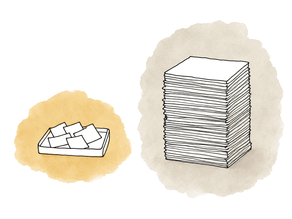 A small cache tray holds a few active clips beside a much larger stack of project media.