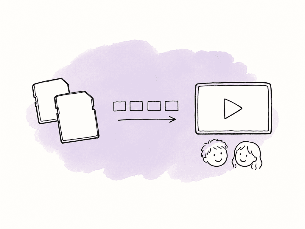 Camera media turns into a simple playback screen that several viewers can watch.