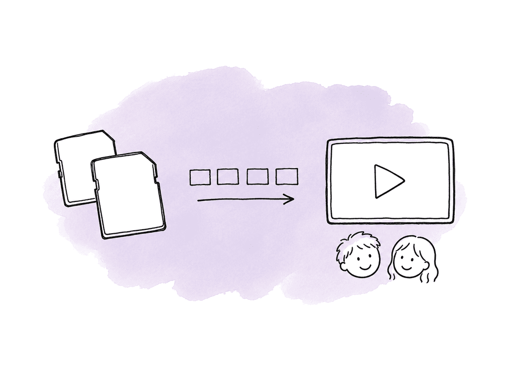 Camera media turns into a simple playback screen that several viewers can watch.