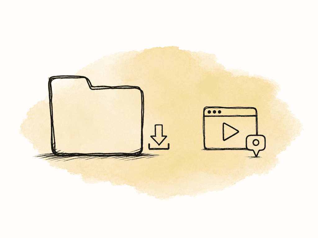 Large media file contrasted with a small playable review preview and comment marker.