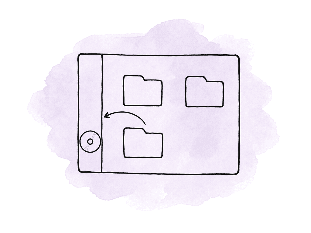 A mounted drive icon is moved into a sidebar shortcut area beside a folder view.
