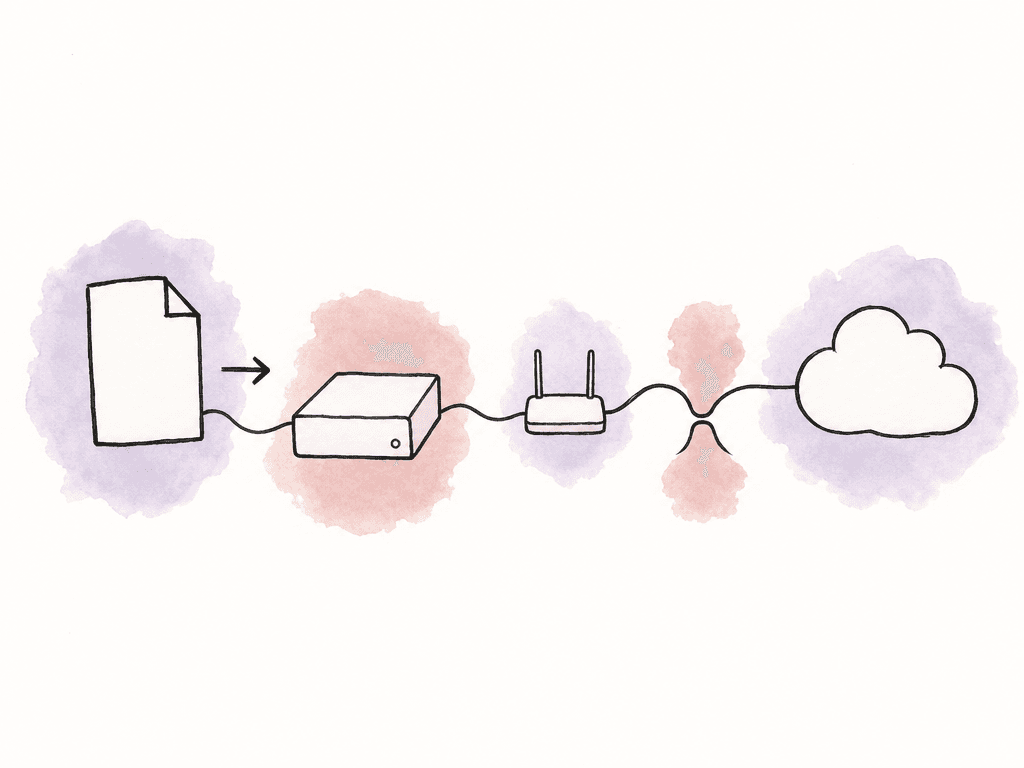 A large file traveling through a transfer path that narrows at one bottleneck point.