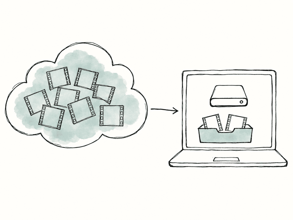 Cloud media streams into a mounted drive with only some pieces stored in a local cache.