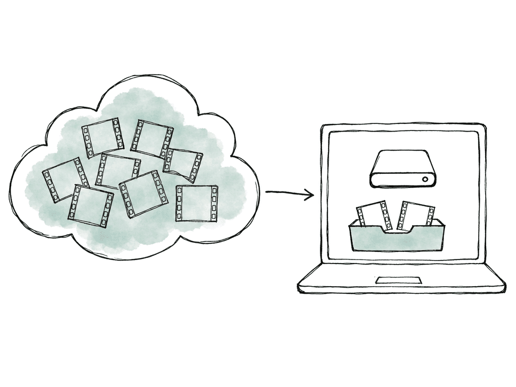 Cloud media streams into a mounted drive with only some pieces stored in a local cache.