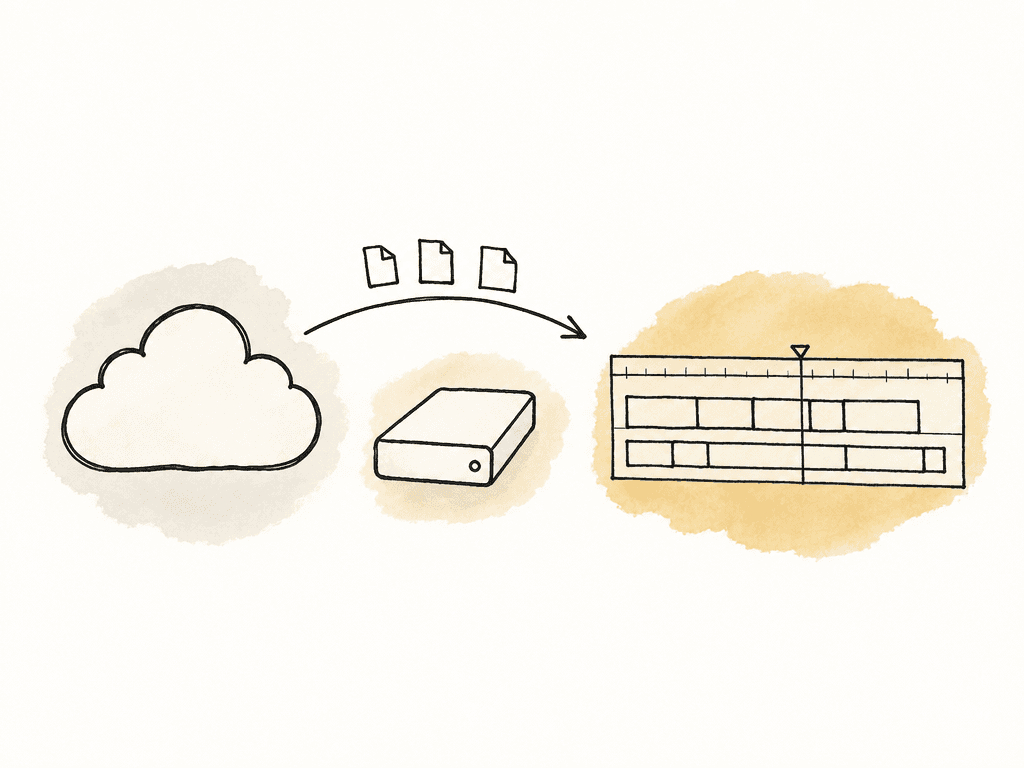 Cloud storage streams small file chunks into a mounted drive and editing timeline.