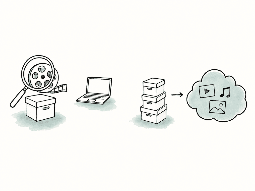 Local media search compared with a cloud archive move.