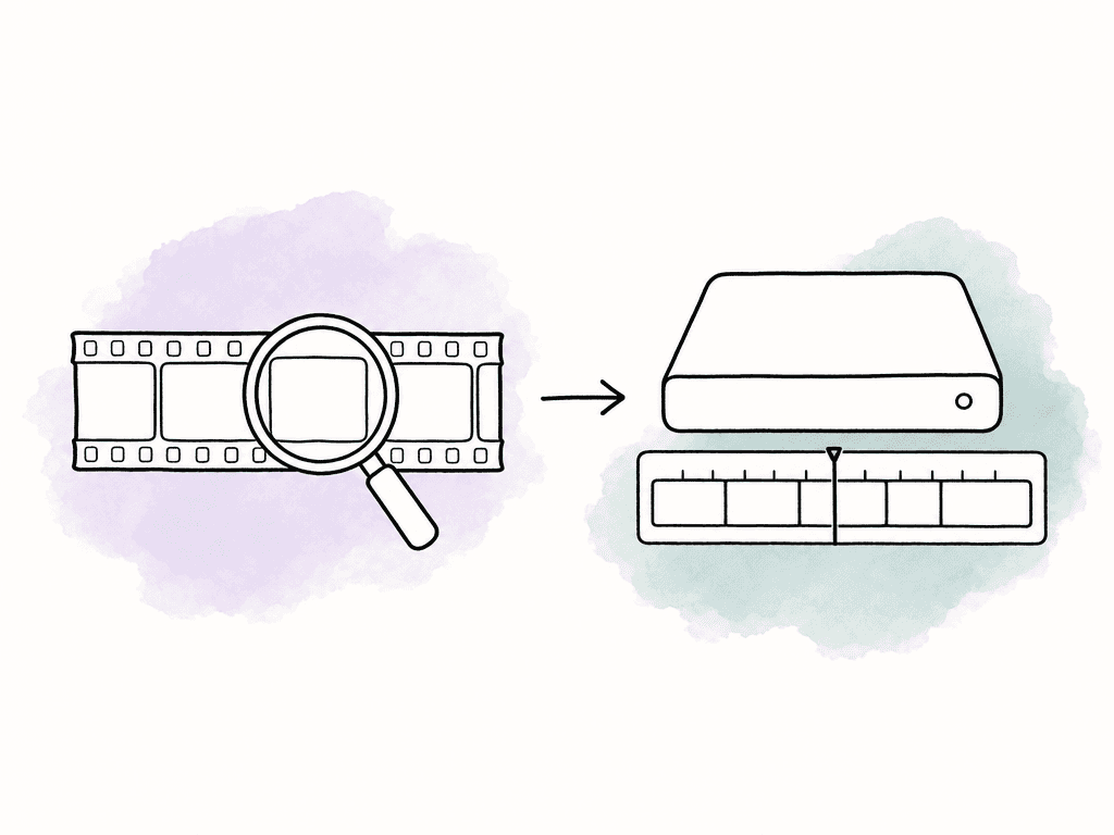 A searched clip segment opens from a mounted drive into an editing timeline.