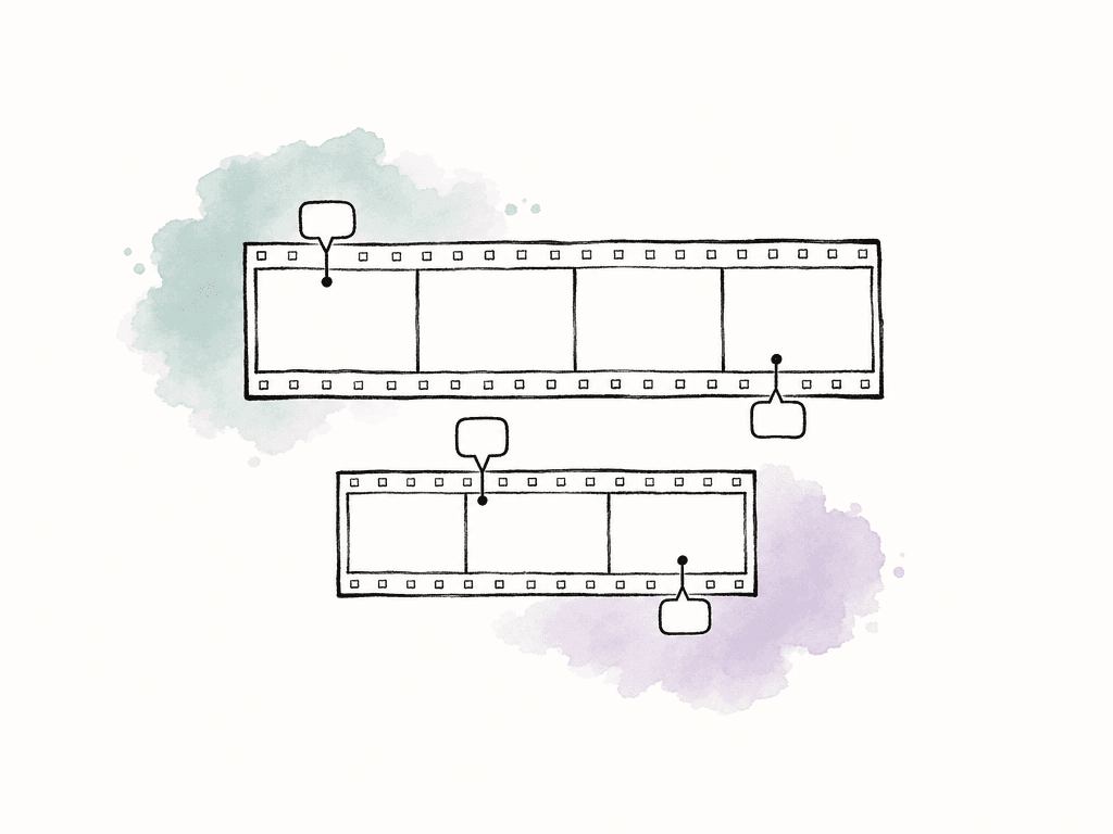 Two video timelines of different lengths with comment pins on specific frames.