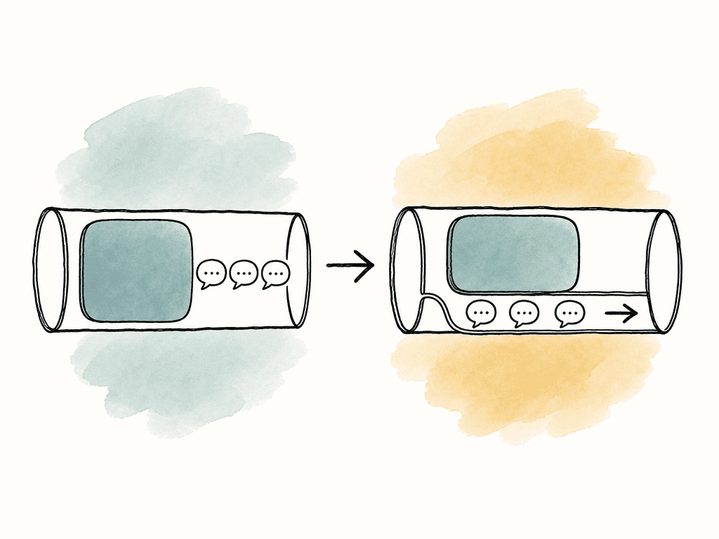 Doodle showing tiny video call traffic stuck behind a large upload queue, then moving through a protected lane.