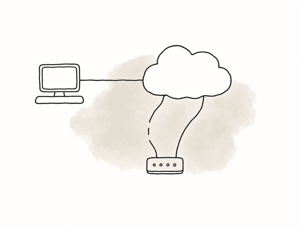 Doodle of a stable cloud gateway maintaining a session while one of two underlying internet paths is broken.