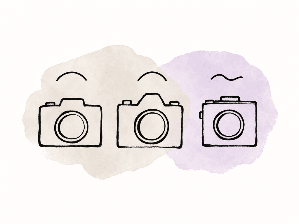 Three camera body sketches show two sharing one curve icon and a third using a different curve icon.