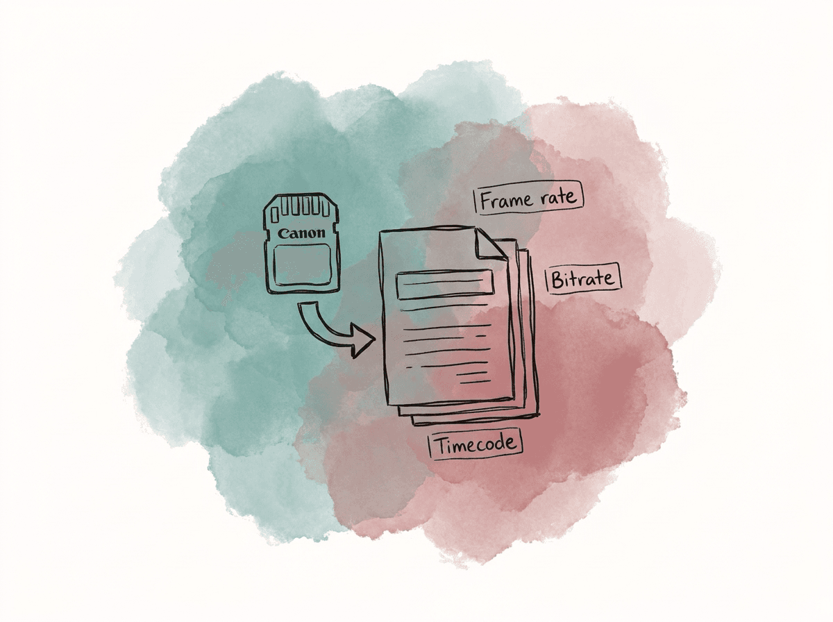 Doodle showing camera settings being written into a production report for post-production reference.