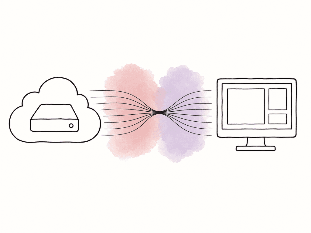 Media streams narrowing through a bottleneck before reaching an editing workstation.