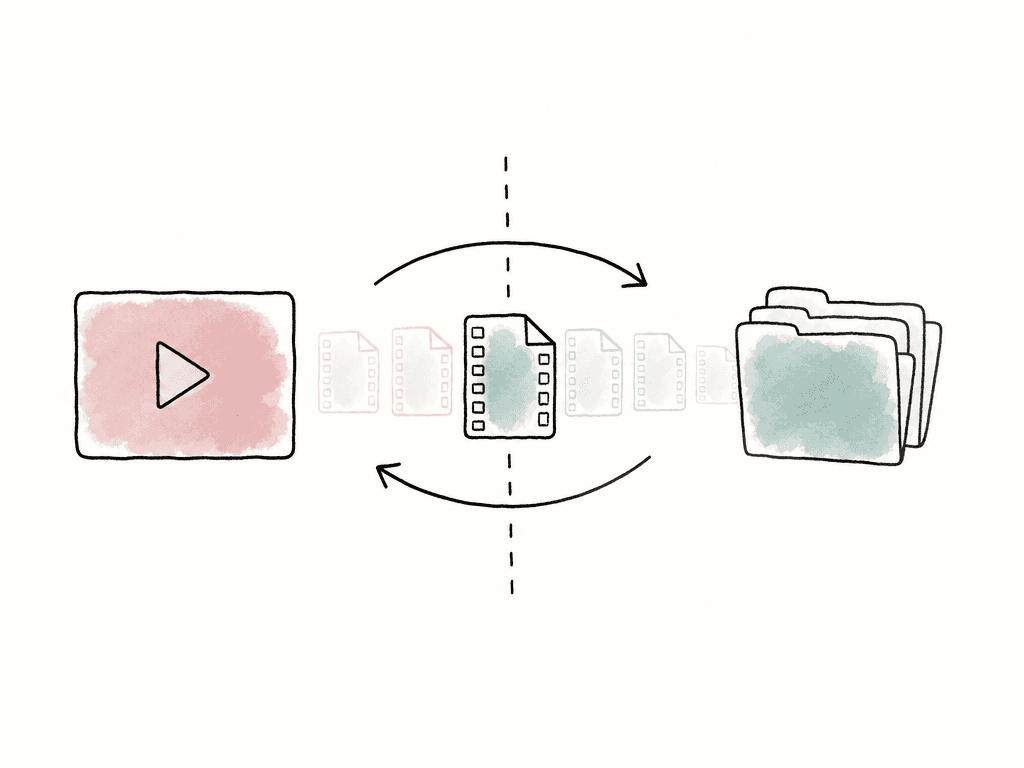 A filmstrip file crosses back and forth over a divider between a review area and a folder area.