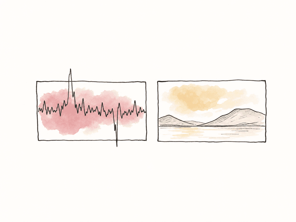 A normal-looking picture sits beside a waveform trace with peaks extending outside a safe boundary.