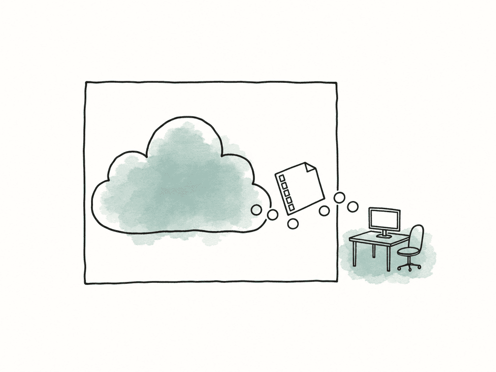 A media file icon exits a cloud boundary toward an edit facility, with coin shapes at the crossing point.