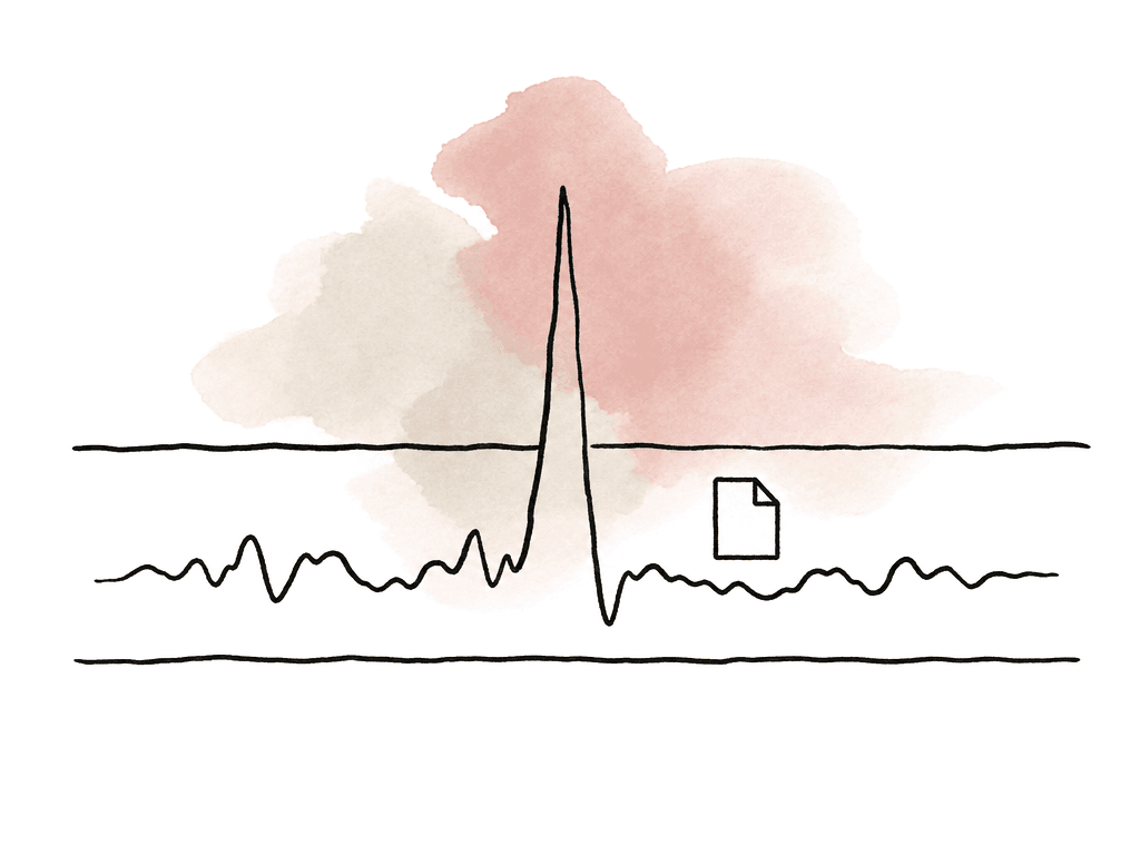 A bitrate waveform stays inside a limit corridor except for one spike that rises above the allowed boundary.
