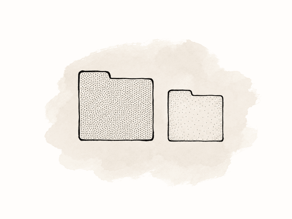 Two simple media icons compare a larger detailed file with a smaller file that has less fine texture.