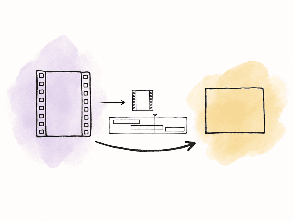 A large camera original branches to a smaller edit copy and then returns to the original for finishing.