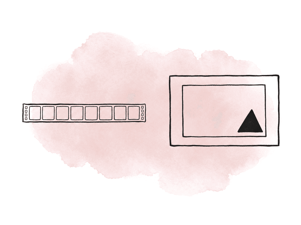A side-by-side doodle contrasts a handled frame strip with a larger image frame containing a smaller crop boundary.