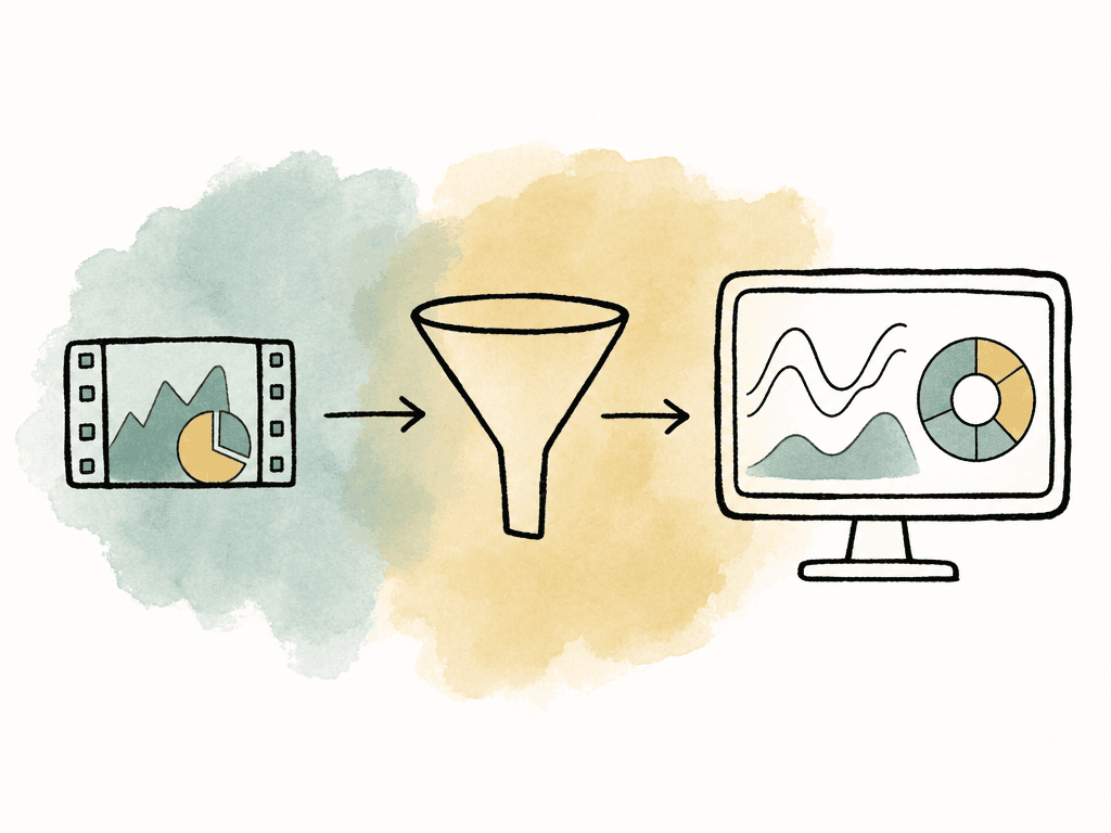 Hand-drawn process diagram showing chart footage moving through a color transform to a monitor and scope display.