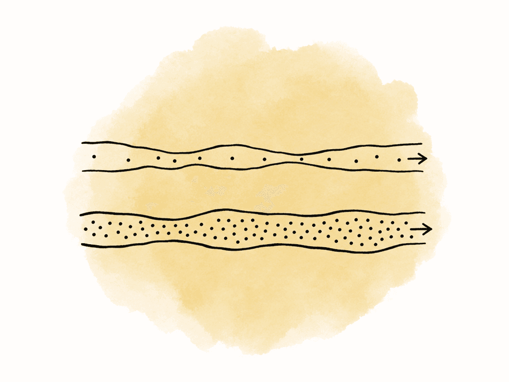 Two simple transfer paths compare sparse stop-start data movement with a fuller steady stream.