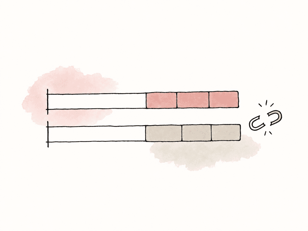 Two stacked timelines start aligned on the left but their clip blocks drift apart toward the right, ending near a broken link shape.