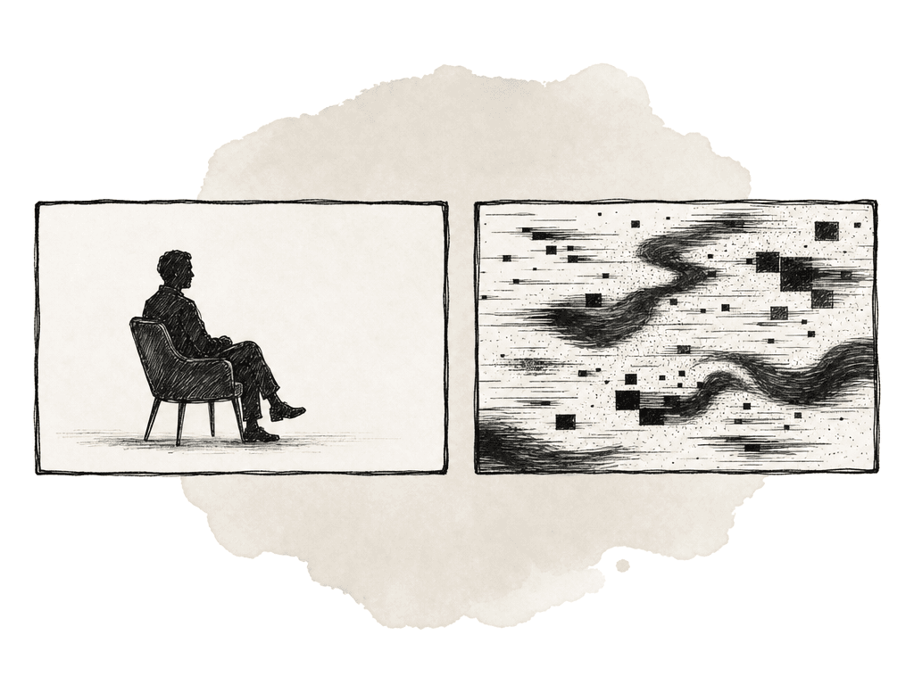 A clean interview-style frame is compared with a noisy, blocky, high-motion frame.
