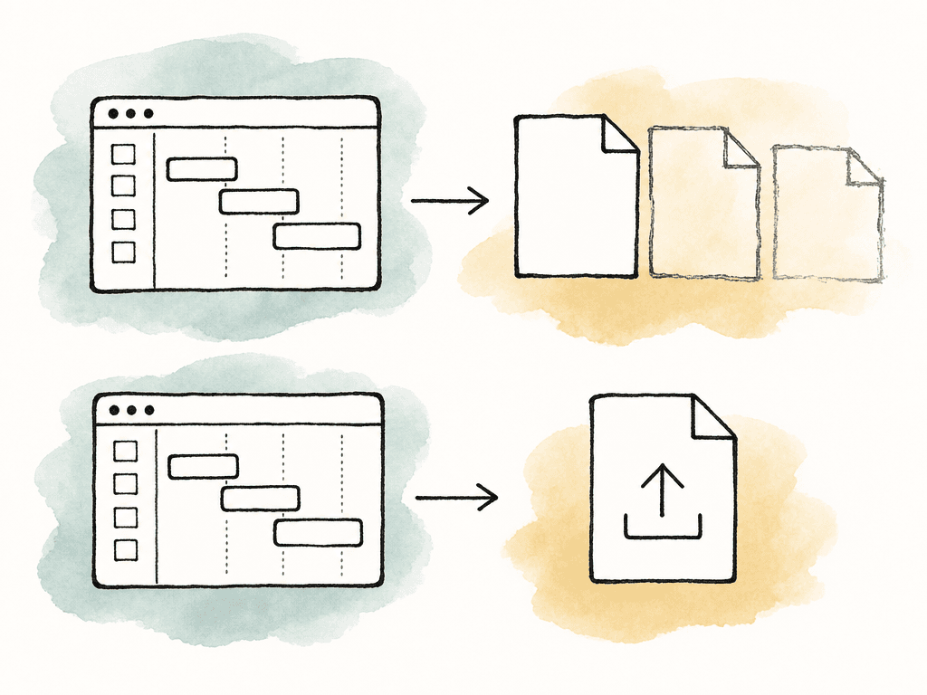 One path shows multiple compressed file generations becoming degraded, while another path exports directly to a clean upload file.