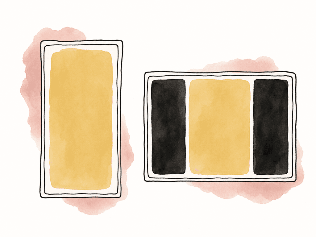 A native vertical frame is shown beside a vertical image boxed inside a wide frame with side bars.