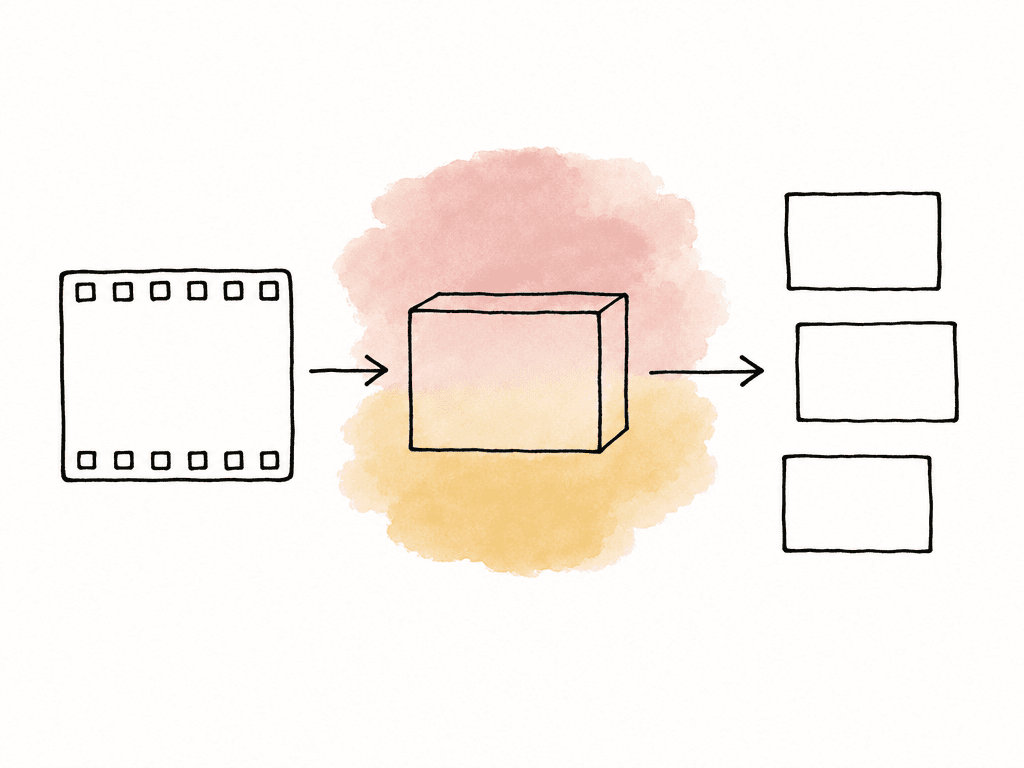 A clean video file flows through a platform encoder into several smaller playback versions.