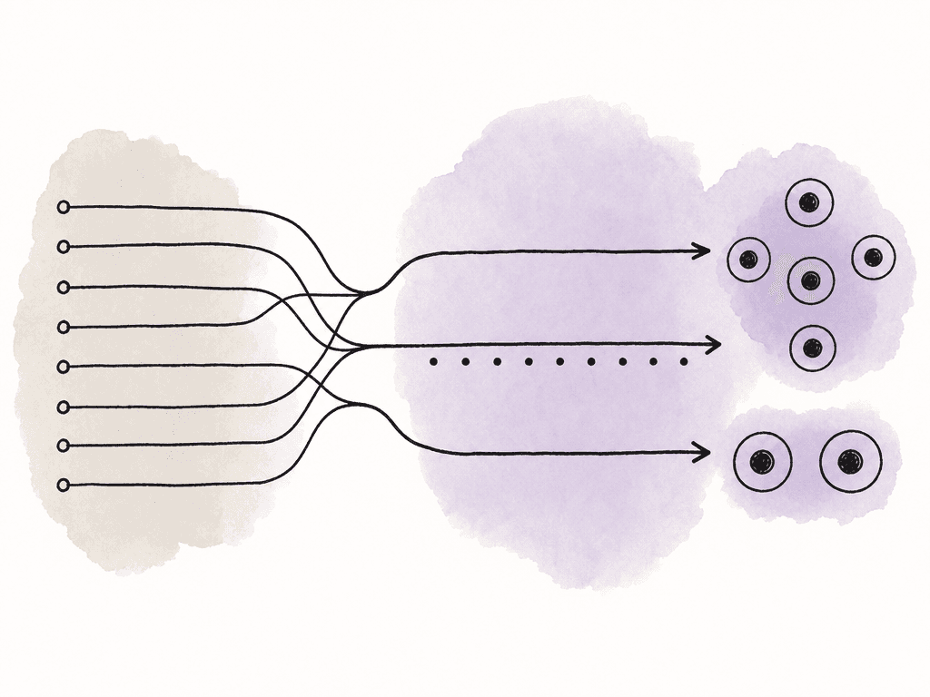 Hand-drawn audio routing diagram showing timeline tracks feeding output buses and speaker arrangements.
