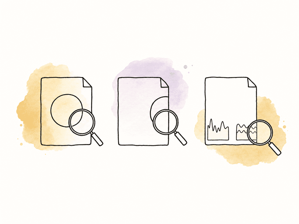 Several delivered files are inspected individually with magnifying glasses, and one file shows a cropped-off shape.