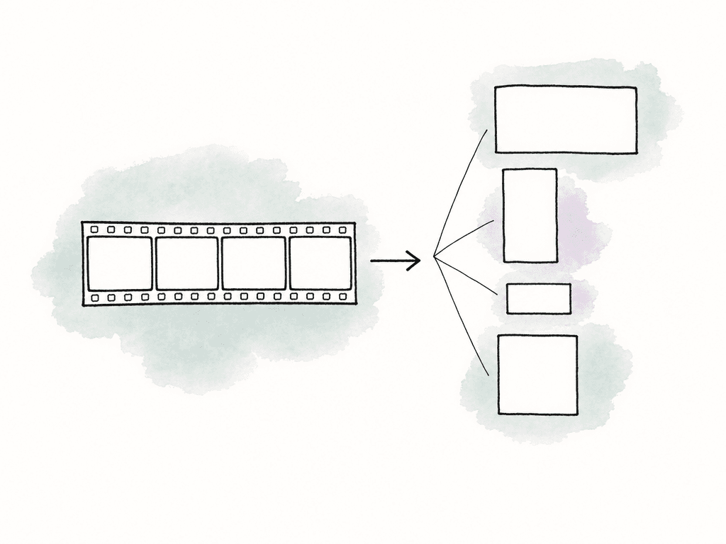 A single timeline branches into several different output frame shapes.