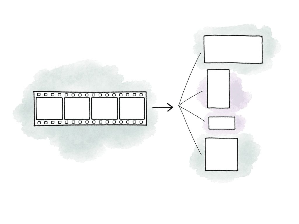A single timeline branches into several different output frame shapes.