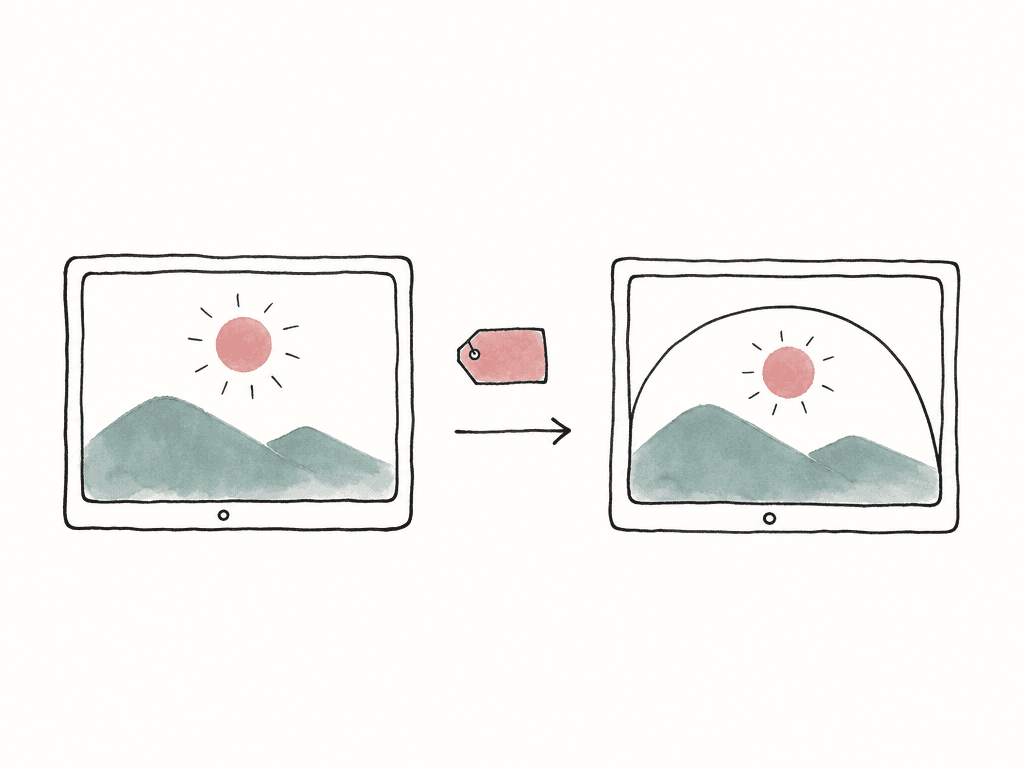 Hand drawn source screen sending a metadata tag to a TV screen where a bright sun is adjusted to fit the display.