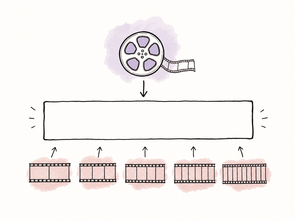 Mixed source clip strips with different frame spacing fit into one master timeline container.