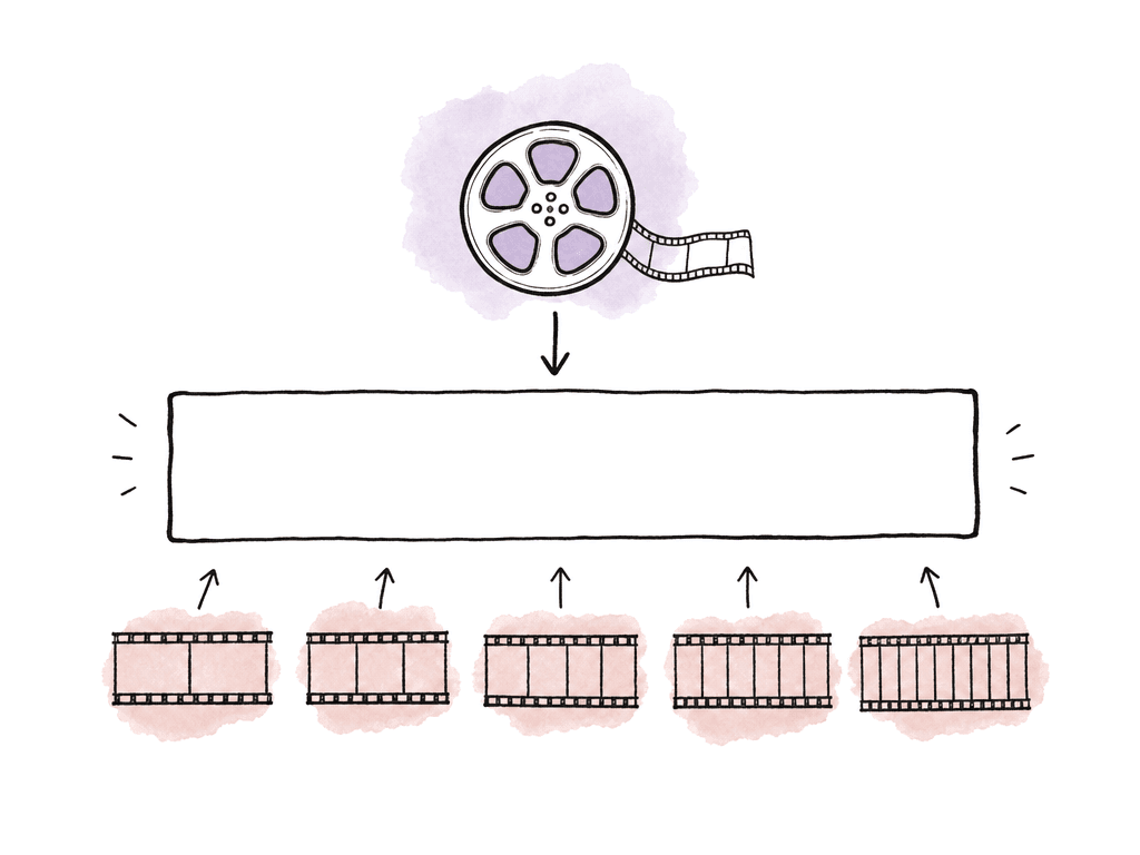 Mixed source clip strips with different frame spacing fit into one master timeline container.