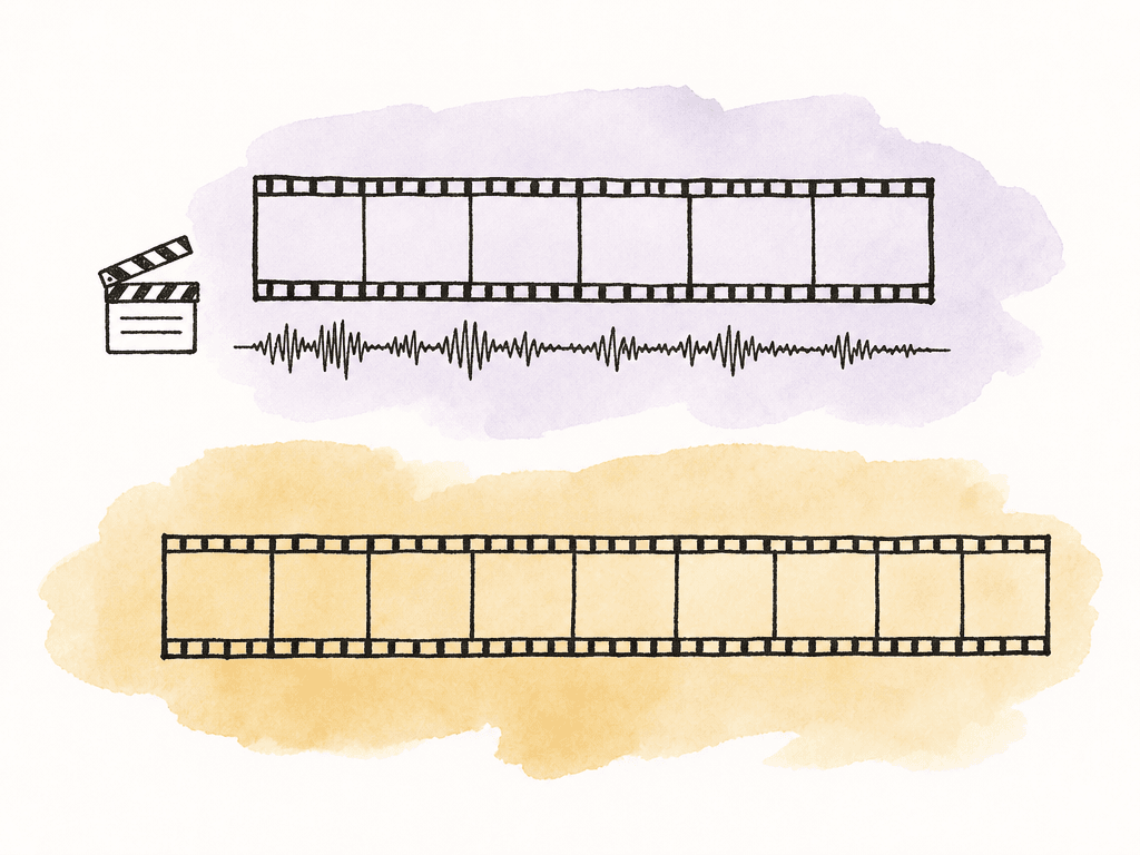A normal filmstrip aligns with an audio waveform, while a longer slow-motion filmstrip sits apart without connected audio.